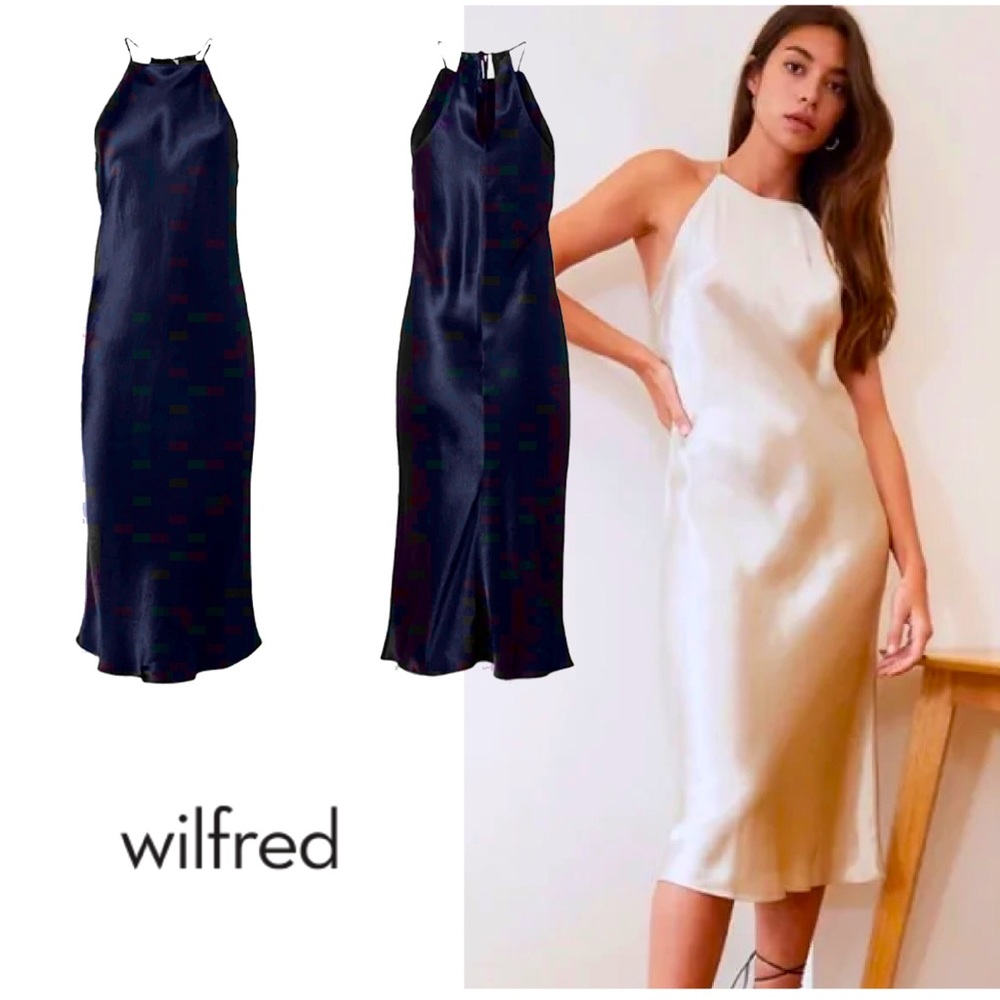 Aritzia Babaton Lato Satin Halter-neck Midi Dress - Navy- XXS